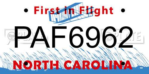 PAF6962 North Carolina License Plate