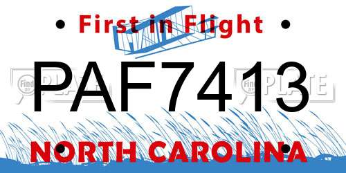 PAF7413 North Carolina License Plate
