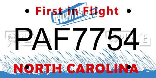 PAF7754 North Carolina License Plate