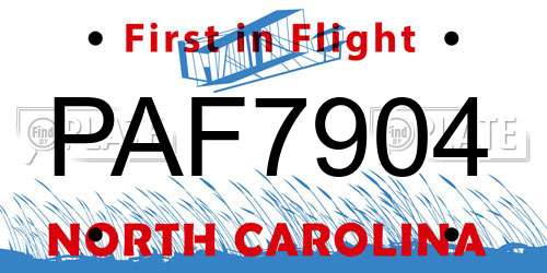 PAF7904 North Carolina License Plate