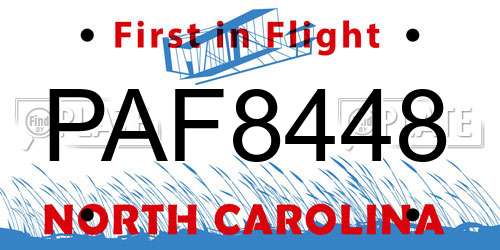 PAF8448 North Carolina License Plate
