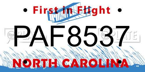 PAF8537 North Carolina License Plate