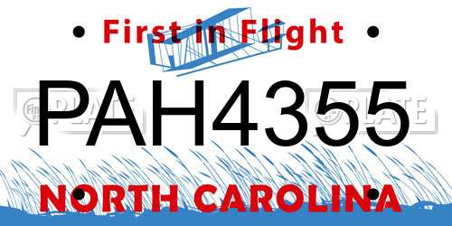 PAH4355 North Carolina License Plate