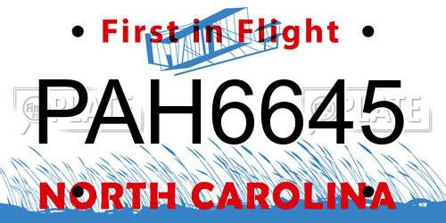 PAH6645 North Carolina License Plate