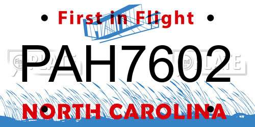 PAH7602 North Carolina License Plate