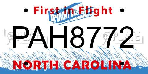 PAH8772 North Carolina License Plate