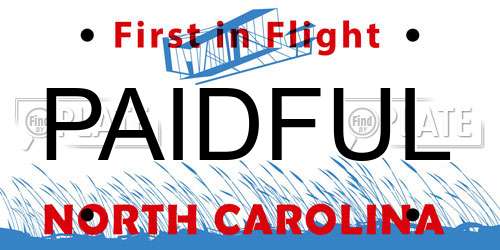PAIDFUL North Carolina License Plate