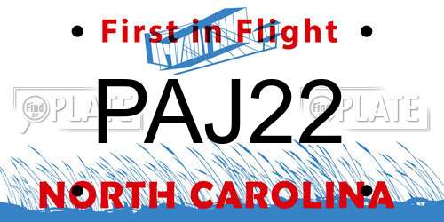 PAJ22 North Carolina License Plate