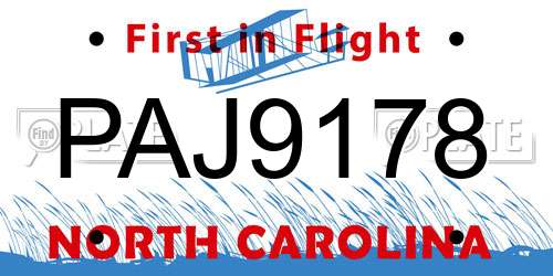 PAJ9178 North Carolina License Plate