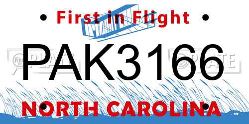 PAK3166 North Carolina License Plate