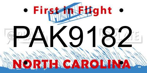 PAK9182 North Carolina License Plate