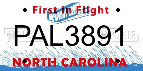 PAL3891 North Carolina License Plate