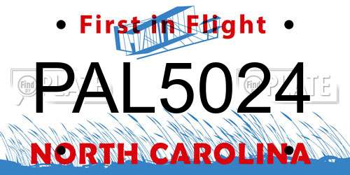 PAL5024 North Carolina License Plate