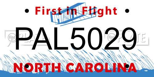 PAL5029 North Carolina License Plate