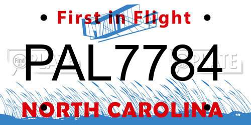 PAL7784 North Carolina License Plate