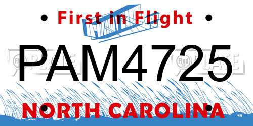 PAM4725 North Carolina License Plate