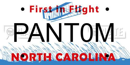 PANT0M North Carolina License Plate