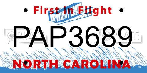 PAP3689 North Carolina License Plate