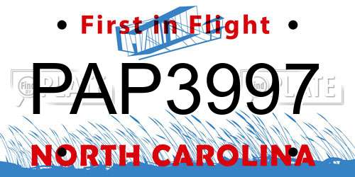 PAP3997 North Carolina License Plate