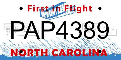 PAP4389 North Carolina License Plate