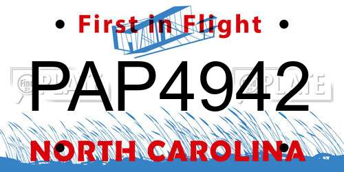 PAP4942 North Carolina License Plate