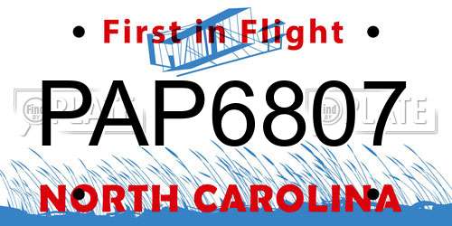 PAP6807 North Carolina License Plate
