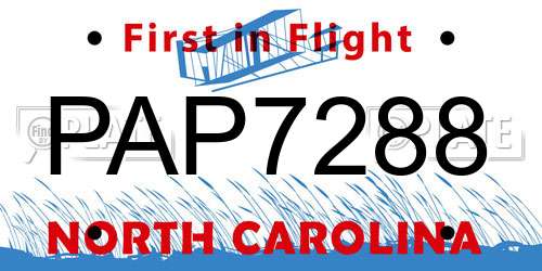 PAP7288 North Carolina License Plate