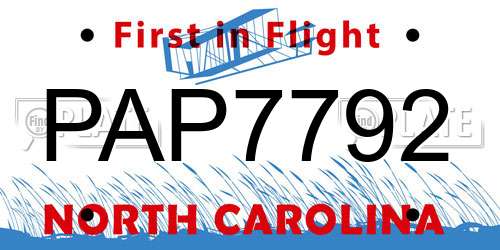 PAP7792 North Carolina License Plate