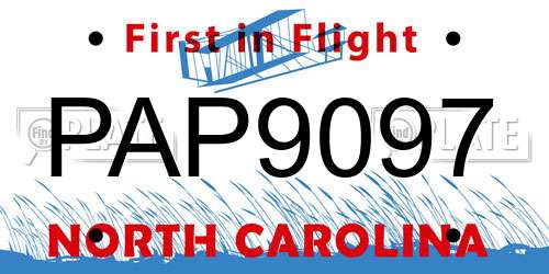 PAP9097 North Carolina License Plate