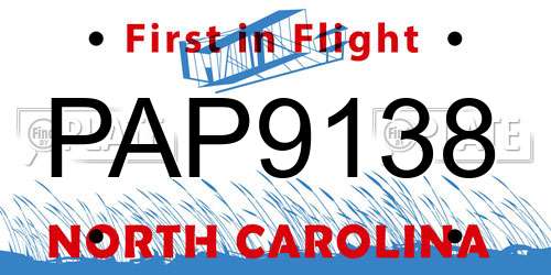 PAP9138 North Carolina License Plate