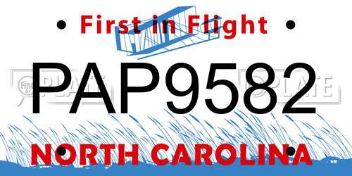 PAP9582 North Carolina License Plate