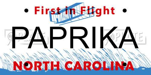 PAPRIKA North Carolina License Plate