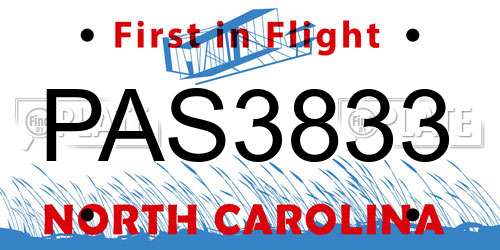 PAS3833 North Carolina License Plate