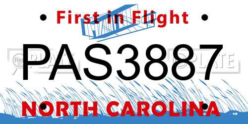 PAS3887 North Carolina License Plate
