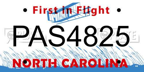 PAS4825 North Carolina License Plate