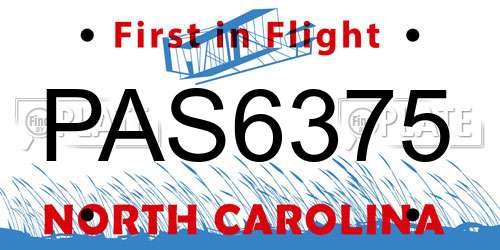 PAS6375 North Carolina License Plate