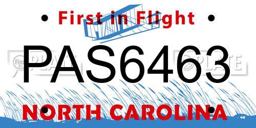 PAS6463 North Carolina License Plate
