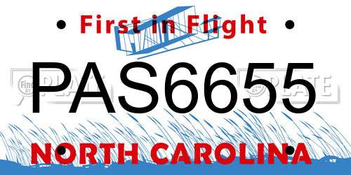 PAS6655 North Carolina License Plate