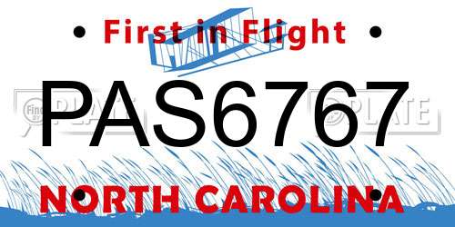 PAS6767 North Carolina License Plate