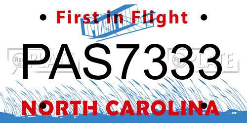 PAS7333 North Carolina License Plate