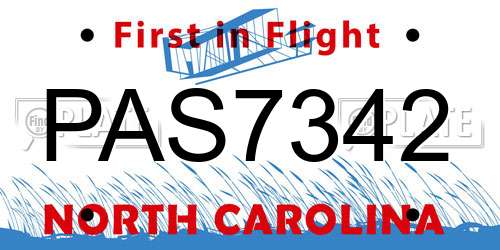 PAS7342 North Carolina License Plate
