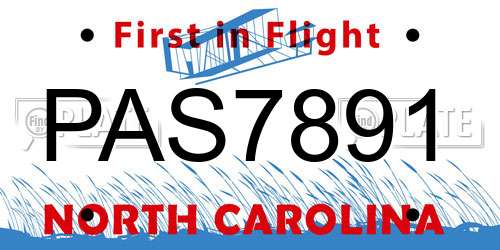 PAS7891 North Carolina License Plate