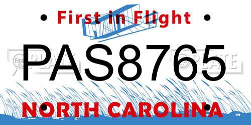 PAS8765 North Carolina License Plate