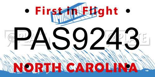 PAS9243 North Carolina License Plate