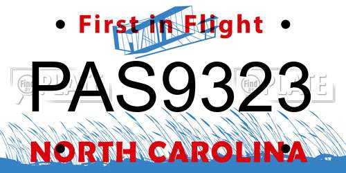 PAS9323 North Carolina License Plate