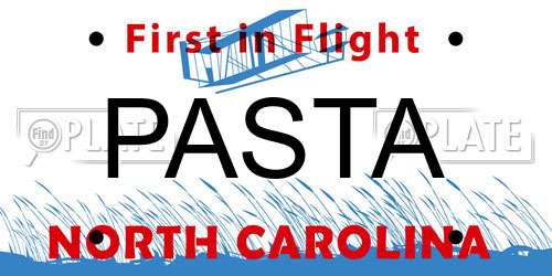 PASTA North Carolina License Plate