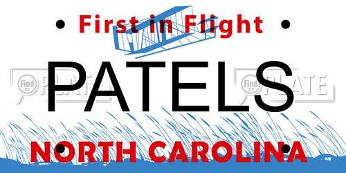 PATELS North Carolina License Plate