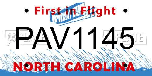 PAV1145 North Carolina License Plate