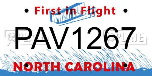 PAV1267 North Carolina License Plate