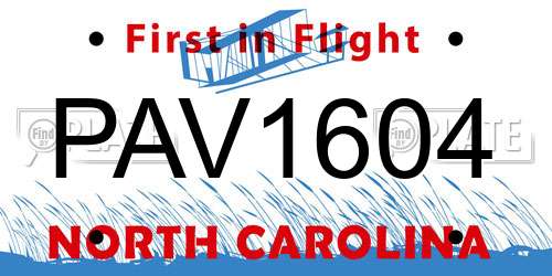 PAV1604 North Carolina License Plate